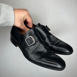 Massimo Matteo Men Black Leather Double Monk Strap Dress Shoes Italy Size 7